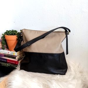 Fossil Colorblock Two Tone Charlotte Leather Crossbody Hobo Bag
